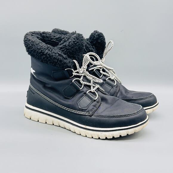 Sorel Boots Womens 8.5 Black Waterproof Faux Fur Lace Up Carnival Winter Snow - Picture 2 of 13